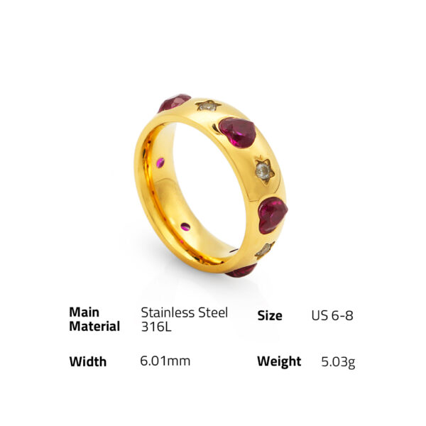 Chris April minimalist 316L stainless steel PVD plated heart star zircon bejeweled band finger ring - Image 6