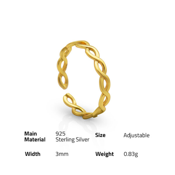 Chris April Fashionable 925 sterling silver gold plated simple personalized Minimalist interwoven fine twist open ring - Image 6