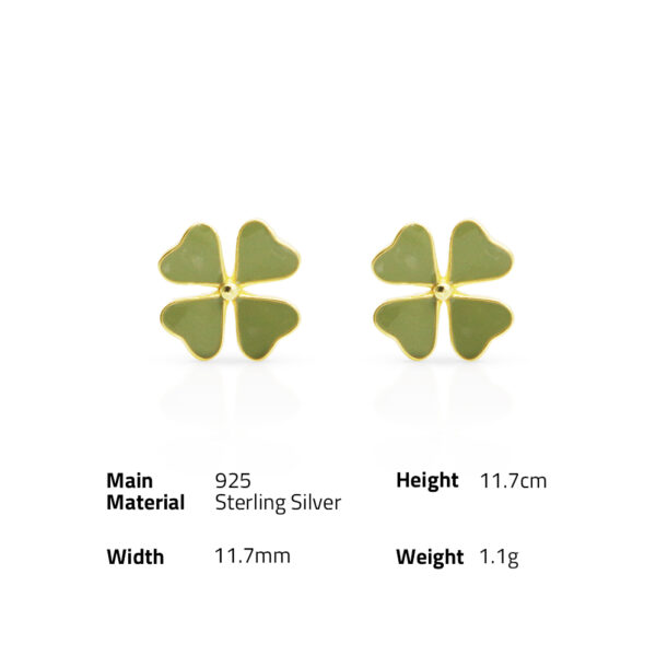 Chris April fine jewelry 18k gold plated  925 Sterling Silver cute lucky four leaf clover green enamel stud earrings - Image 6