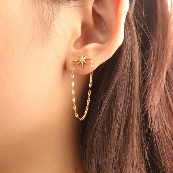 Chris April fashion jewelry in stock 316L stainless steel PVD gold plated chain linked zircon star stud earrings - Image 3