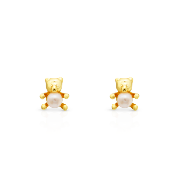 Chris April gold plate 925 sterling silver sweetwater pearls cute bear stud earring - Image 6