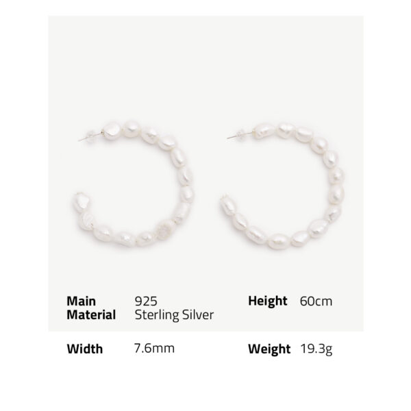 Chris April fine jewelry 925 sterling silver white gold plated natural freshwater pearl big hoops huggies earrings - Image 6