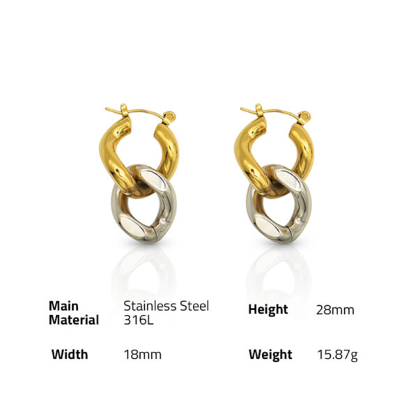 Chris April in stock fashion jewelry 316L Stainless Steel PVD gold plated minimalist Twist chunky chain two-tone chain earring - Image 6