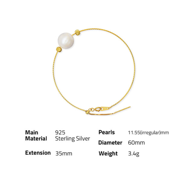 Chris April In stock Fine jewelry 925 sterling silver gold plated custom vermeil adjustable natural pearl bangle bracelet for wo - Image 6