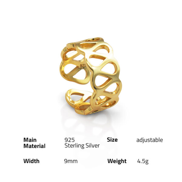 Chris April 925 sterling silver gold plated vintage simple waterdrop openwork women adjustable jewelry ring - Image 6