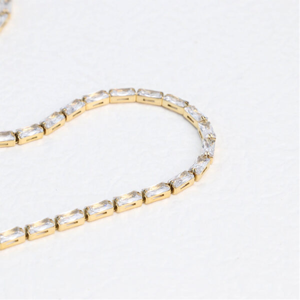 Chris April 316L stainless steel PVD gold plated emerald cut zircons tennis chain necklace - Image 4