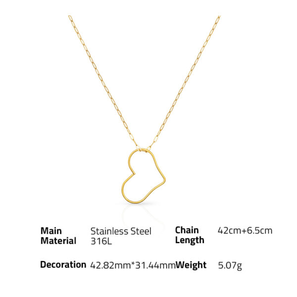 Chris April fashion jewelry 316L Stainless Steel PVD gold plated hollow heart heart shape pendant necklace with link chain - Image 5