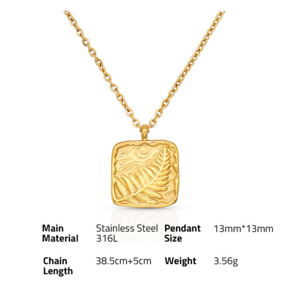 Chris April Retro personality 14k gold plated 316L Stainless Steel leaf Relief pendant Necklace - Image 6