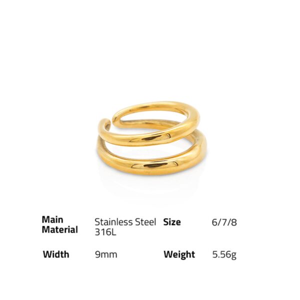 Chris April fashion jewelry personality PVD gold plated 316L stainless steel simple Double finger ring - Image 6