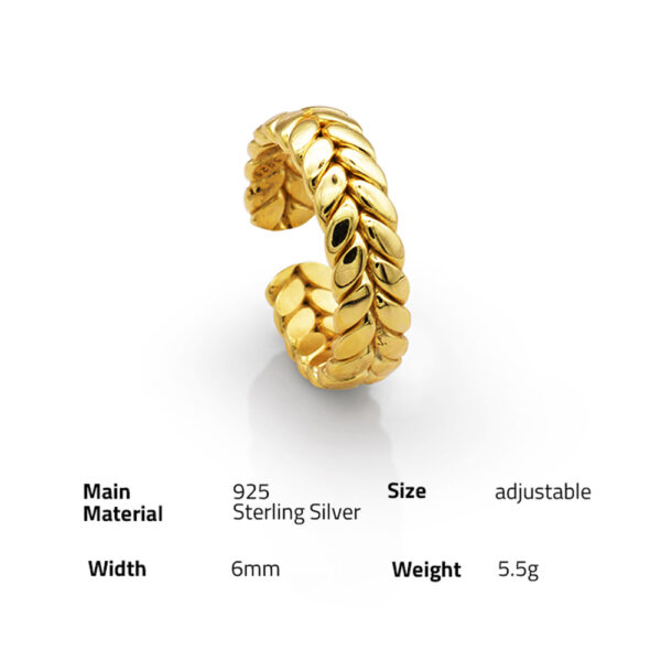 18k gold plated 925 sterling silver twisted braid shape adjustable ring - Image 6