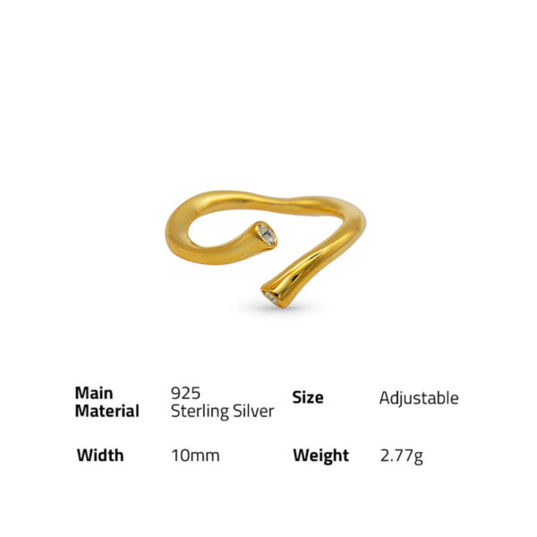 Chris April in stock 925 sterling silver gold plated thin design irregular adjustable rings - Image 6