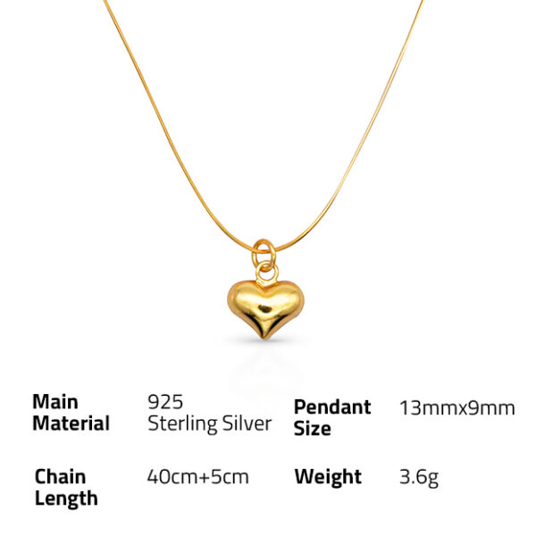 Chris April in stock romantic 925 sterling silver 18k gold plated snake chain heart pendant necklace - Image 6