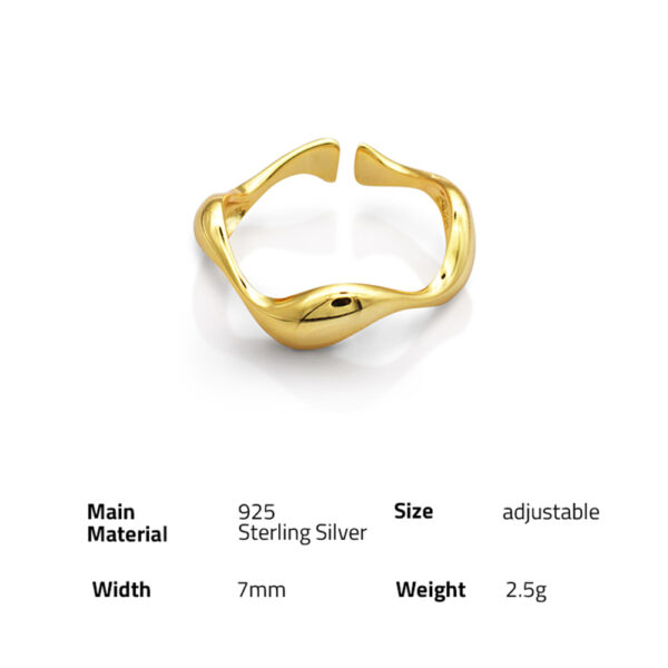 Chris April minimalist irregular wave 925 sterling silver 14k glod plated vermeil open jewelry  ring - Image 6