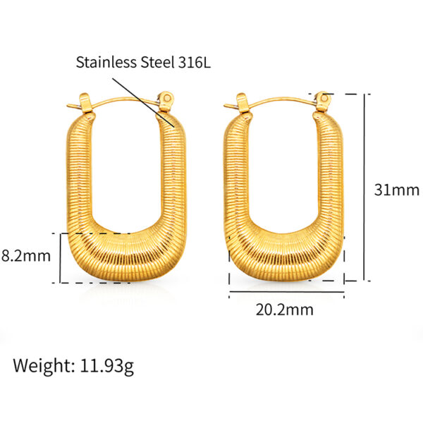 Chris April 316L stainless steel 18k gold plated U shape extra large stripe hoop earrings - Image 6