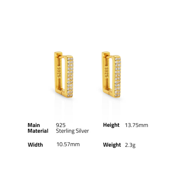 Chris April minimalist 925 sterling silver gold plated zircon retangular hoops earrings - Image 6