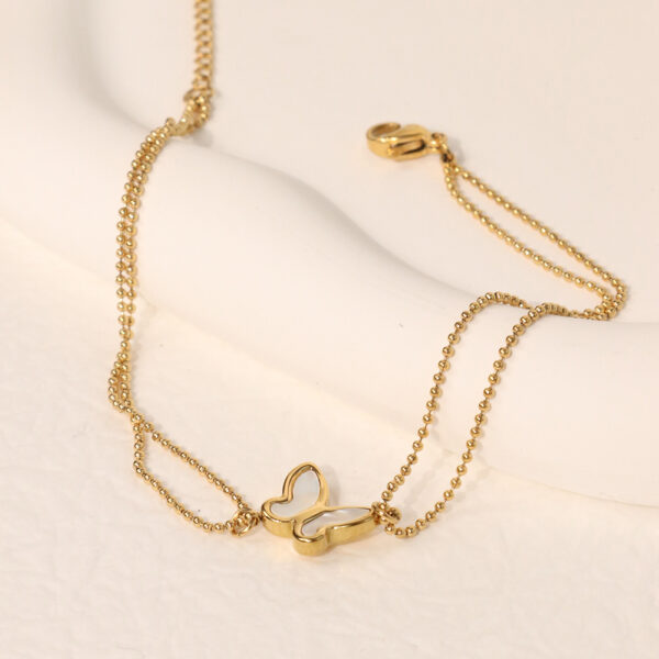 Chris April fashion 316L stainless steel PVD gold shell butterfly double layers beads charm chain anklet - Image 5