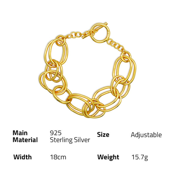 Chris April fashion 18K gold plated punk wide link chain 925 sterling silver chain bracelets for women - Image 6