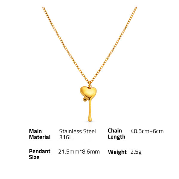 Chris April Anti-tarnish 316L stainless steel 18k PVD gold plated simple dripping heart shape pendant necklace - Image 6