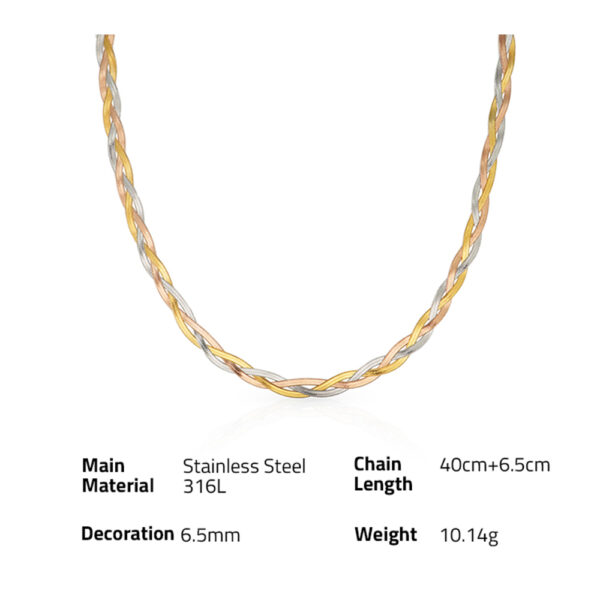 Chris April stainless steel 18k PVD three gold twisting herringbone choker necklace - Image 6