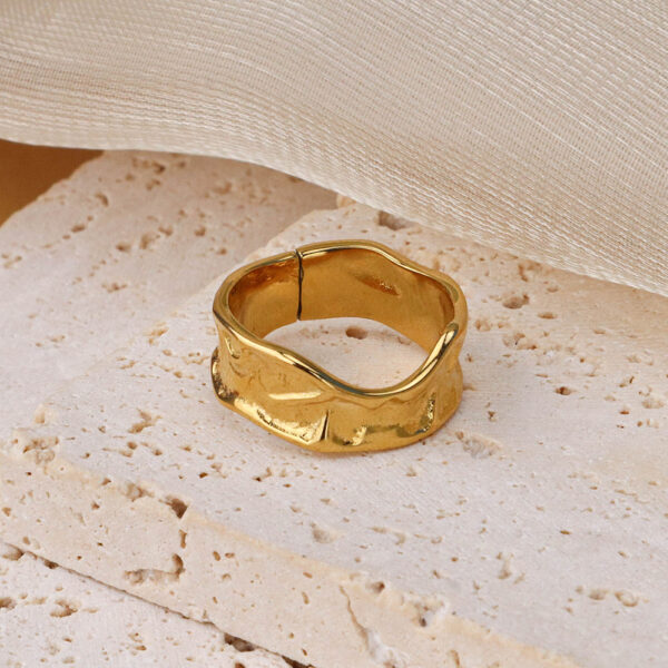 Chris April pinky 18k gold plated organic lava textured stainless steel bumpy band ring - Image 4