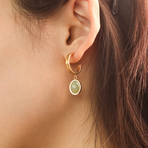 Chris April fashion jewelry 316L stainless steel 18k PVD gold plated natural stone gem green jade drop stud earrings - Image 3