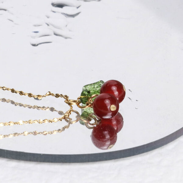 Chris April 316L stainless steel 18k PVD gold plated natural gems carnelian stones cherry pendant necklaces - Image 4