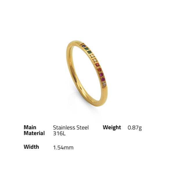 Chris April fashion jewelry in stock PVD gold plated 316L stainless steel water proof rainbow zircon thin knuckle rings - Image 6