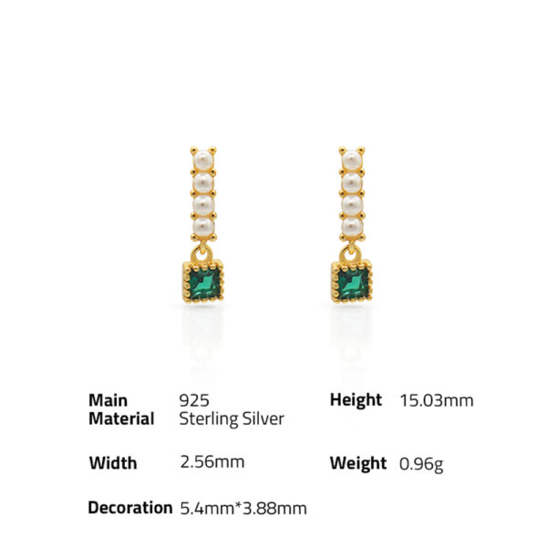 Chris April in stock 925 sterling silver gold plated princess cut zircon shell pearl earrings - Image 6