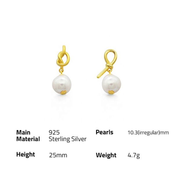 Chris April in stock 925 sterling silver 18k gold plated Custom vermeil cultured barque pearls knots drop earrings jewelry - Image 6