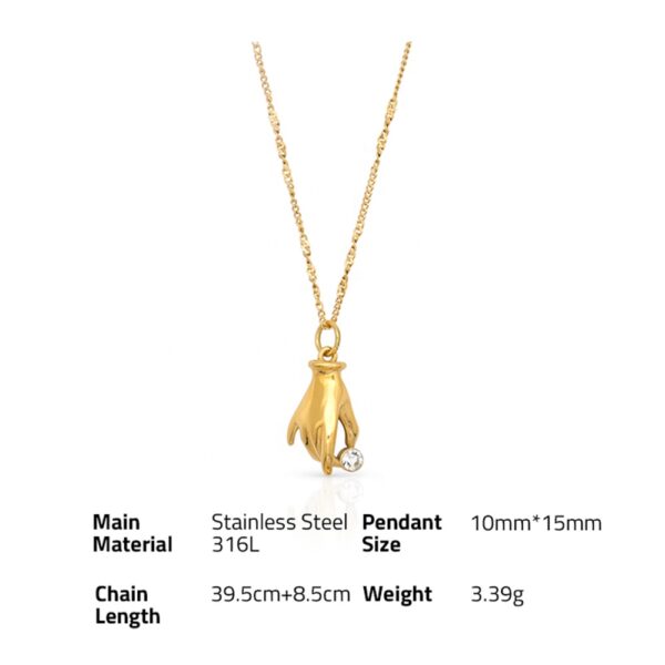 Chris April fashion jewelry personality 316L Stainless steel PVD gold plated hand pendant necklaces with zircon - Image 6