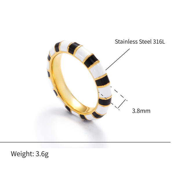 Chris April in stock waterproof 316L stainless steel PVD gold plated white and black enamel zebra color band rings - Image 6