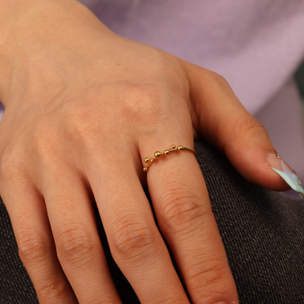 Chris April non-tranish jewelry 316L stainless steel 18k PVD gold plated vintage beads thin finger knuckle ring - Image 3