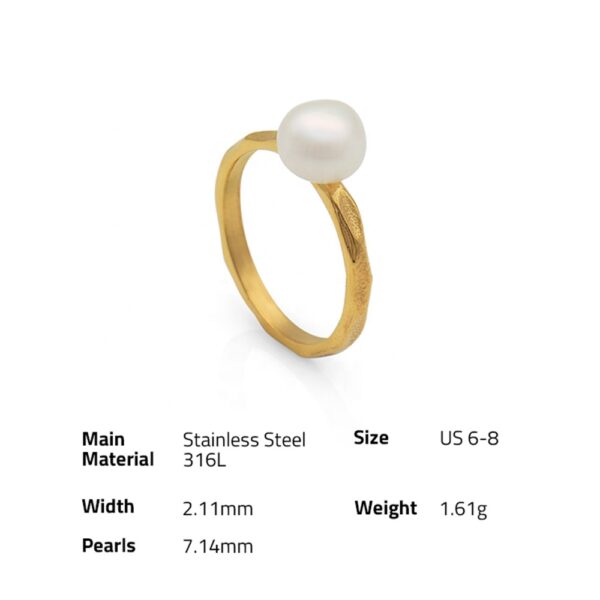 Chris April fashion jewelry PVD gold plated 316L stainless steel water proof freshwater real pearl ring - Image 6