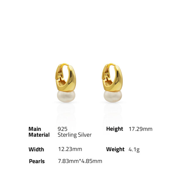 Chris April vintage 925 sterling silver gold plated cultured bun shape pearl hoop earrings - Image 6