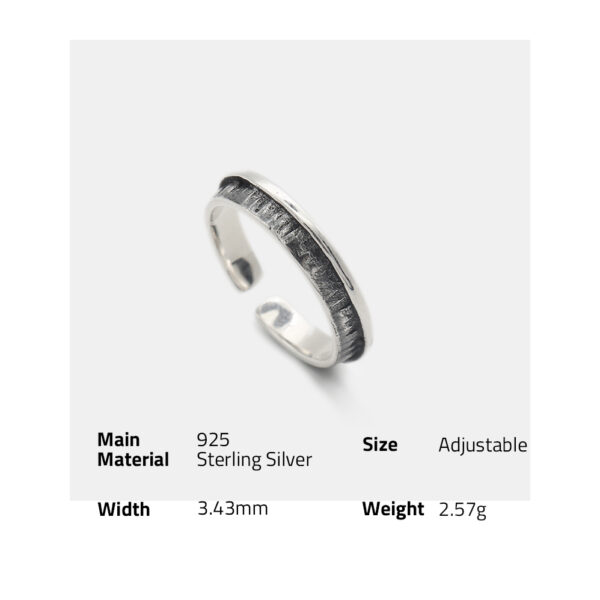 Chris April vintage 925 sterling silver minimalist resizable  handcraft texture black finger ring - Image 6