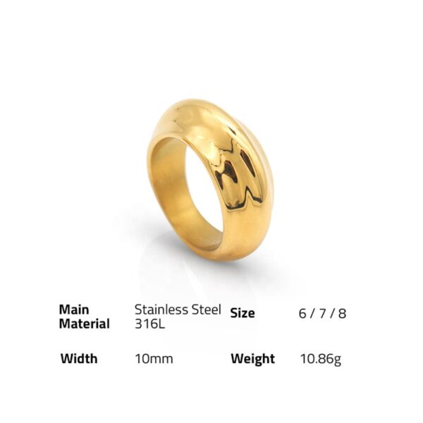 Chris April fashion jewelry 316L stainless steel PVD gold plated Concavo-convex minimalist solid ring for women - Image 6