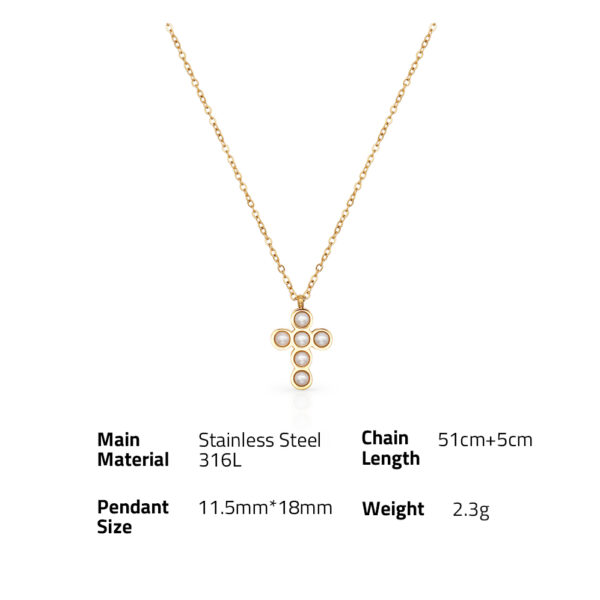 Chris April Fashion jewelry 18k PVD gold plated 316L stainless steel cute cross pendant shell pearl charm necklace - Image 6