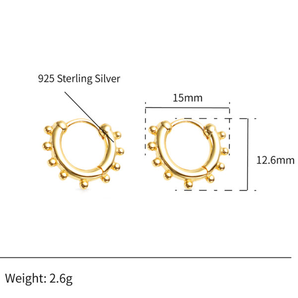 Chris April 925 sterling silver in stock 18k gold plated simple beaded huggie hoops mini earrings - Image 6