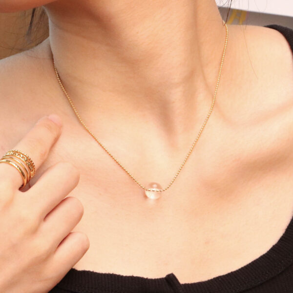 Chris April Low MOQ 316L stainless steel PVD gold plating simple clear quartz ball pendant bead chain necklace - Image 3