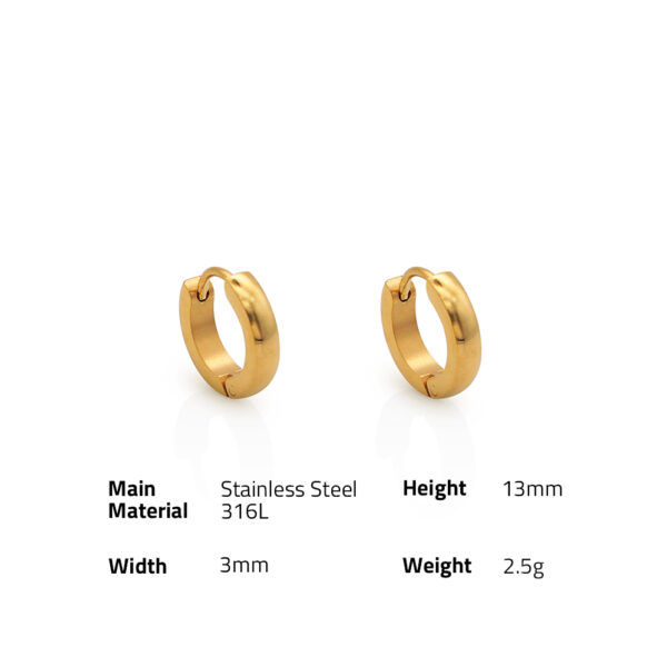 Chris April fashion jewelry pvd gold plated 316L stainless steel simple cute plain huggies hoop earring - Image 6