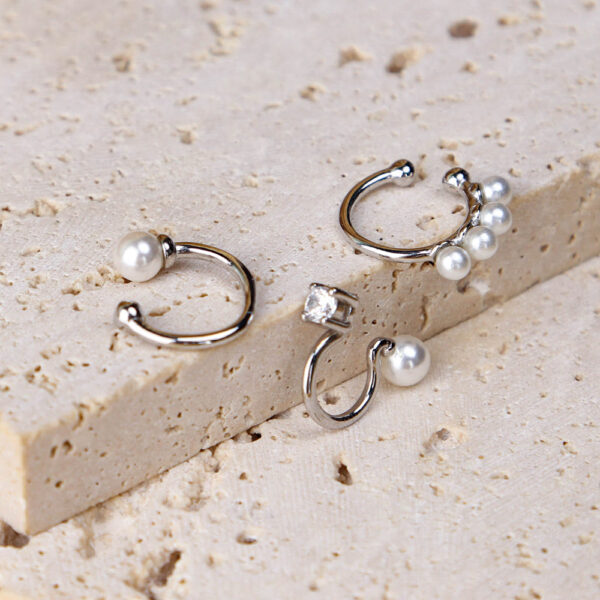 Chris April 925 sterling silver rhodium plated imitation pearls ear cuff set - Image 5