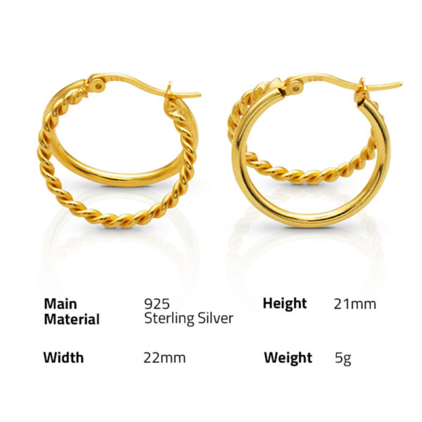 Chris April fashion 925 sterling silver 18k gold plating double layers rope big hoop earrings for women - Image 6