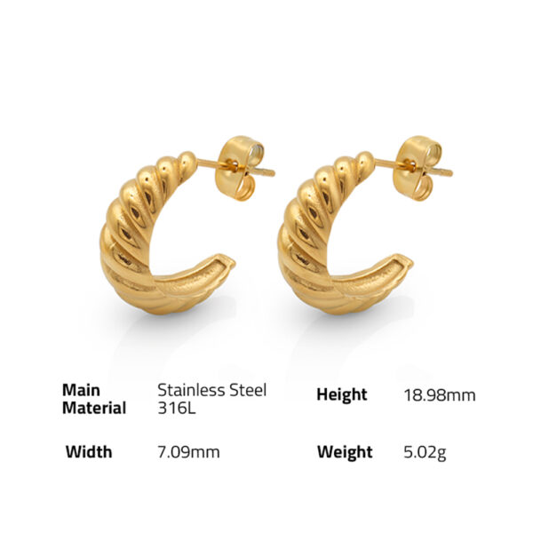 Chris April fashion jewellery 316L stainless steel pvd gold plated non-tarnish little croissant earrings - Image 6