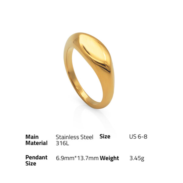 Chris April fashion jewelry PVD gold plated 316L stainless steel Non-tarnish women glossy oval engravable signet rings - Image 6