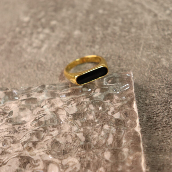 Chris April in stock PVD  gold plated 316L stainless steel Personalized Epoxy black enamel ring - Image 4