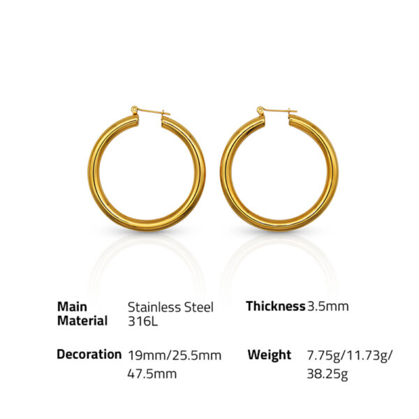 Chris April fashion in stock 316L Stainless Steel PVD  gold plated minimalist glossy hoop earring - Image 6