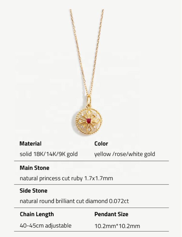 Chris April custom solid gold 18k 14k 9k  natural ruby diamond lacy round charm pendant necklace jewelry - Image 6