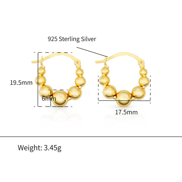 Chris April gold plate 925 sterling silver beaded hoops earring - Image 6