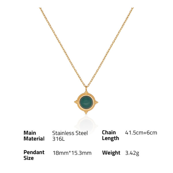 Chris April fashion jewelry PVD gold plated 316L stainless steel green cat eye court style gemstone pendant necklace - Image 6