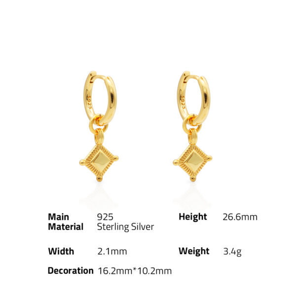 Chris April fine jewelry 925 sterling silver 18k gold plated new design charm rhombus drop huggies hoops earrings - Image 6